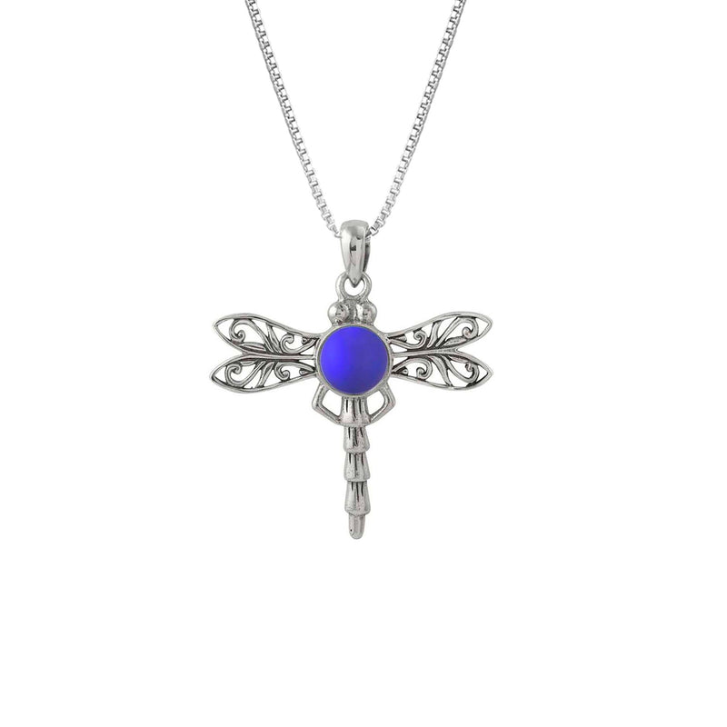 Handmade-Sterling Silver-Crystal Jewelry-Nature-Dragonfly Pendant-Frosted Crystal-Violet Crystal-LeightWorks-San Diego-David Leight