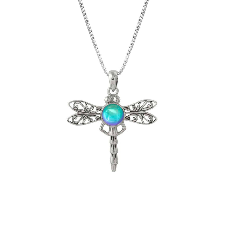 Handmade-Sterling Silver-Crystal Jewelry-Nature-Dragonfly Pendant-Polished Crystal-Aqua Crystal-LeightWorks-San Diego-David Leight