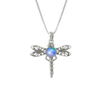 Handmade-Sterling Silver-Crystal Jewelry-Nature-Dragonfly Pendant-Polished Crystal-Blue Crystal-LeightWorks-San Diego-David Leight