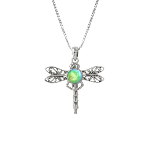 Handmade-Sterling Silver-Crystal Jewelry-Nature-Dragonfly Pendant-Polished Crystal-Green Crystal-LeightWorks-San Diego-David Leight