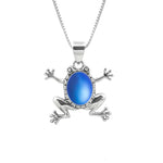 Handmade-Sterling Silver-Frog Pendant-Necklace Charm-Blue-Frosted Crystal-Leightworks-Crystal Jewelry-David Leight