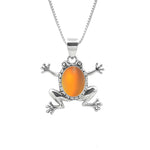 Handmade-Sterling Silver-Frog Pendant-Necklace Charm-Fire-Frosted Crystal-Leightworks-Crystal Jewelry-David Leight