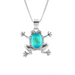 Handmade-Sterling Silver-Frog Pendant-Necklace Charm-Aqua-Polished-Leightworks-Crystal Jewelry-David Leight