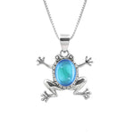 Sterling Silver-Frog Pendant-Necklace Charm-Blue-Polished-Leightworks-Crystal Jewelry-David Leight