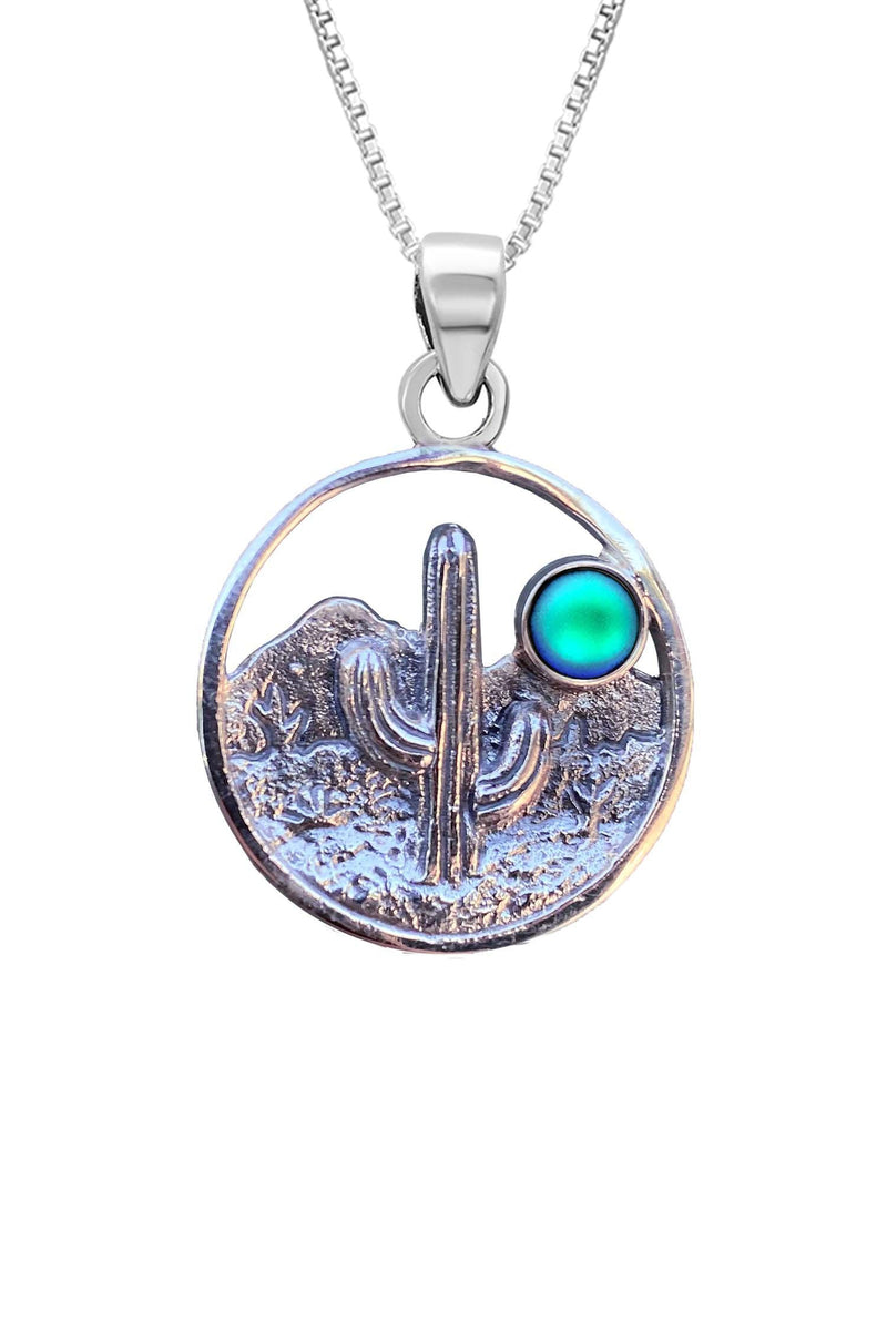 Handmade-Sterling Silver-Crystal Jewelry-Cactus Pendant-Cactus-Desert-Plant-Succulent-Pendant-Necklace-Frosted Crystal-Aqua-LeightWorks-San Diego-David Leight
