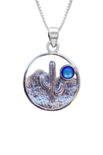 Handmade-Sterling Silver-Crystal Jewelry-Cactus Pendant-Cactus-Desert-Plant-Succulent-Pendant-Necklace-Frosted Crystal-Blue-LeightWorks-San Diego-David Leight