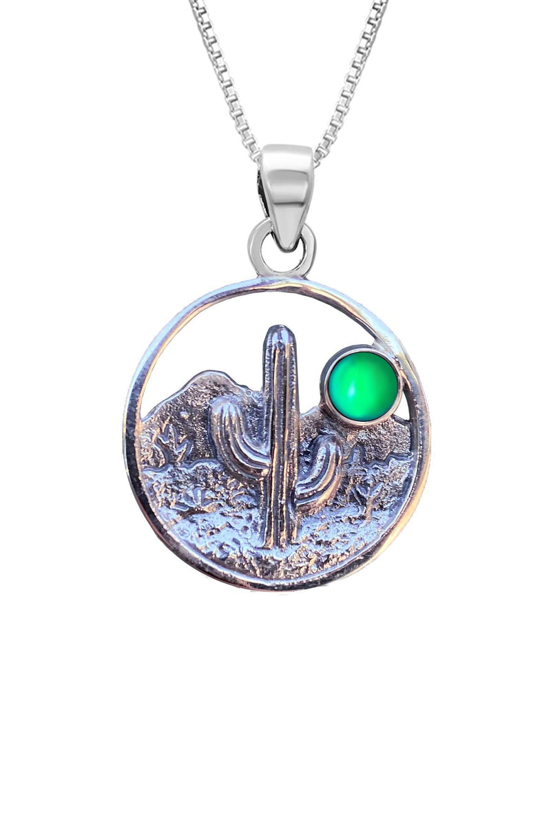 Handmade-Sterling Silver-Crystal Jewelry-Cactus Pendant-Cactus-Desert-Plant-Succulent-Pendant-Necklace-Frosted Crystal-Green-LeightWorks-San Diego-David Leight