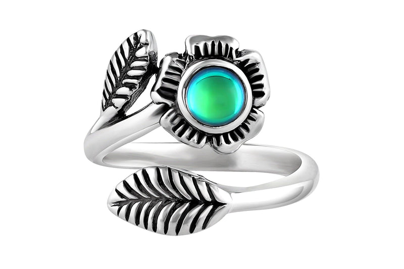 Flower Ring-Sterling Silver-Crystal Jewelry-Polished-Green-Handmade-Adjustable-Ring-LeightWorks-David Leight-San Diego