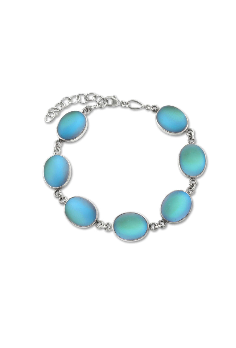7 Oval Stones Bracelet-LeightWorks-Frosted Crystal-Aqua-Sterling Silver-Handmade-San Diego-David Leight