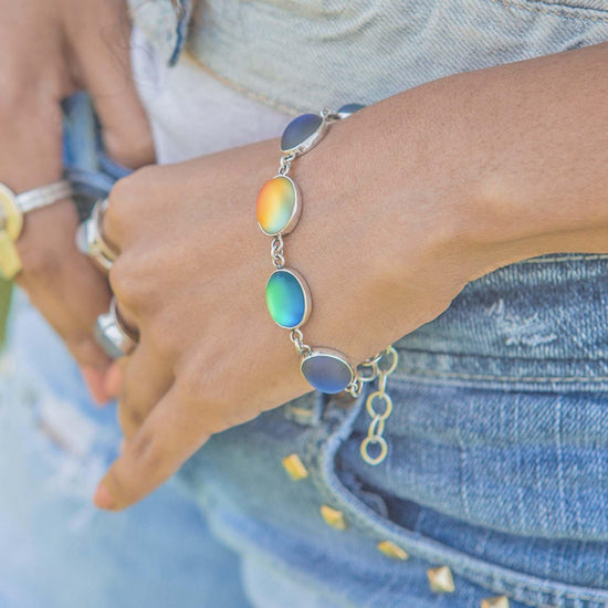 7 Oval Stones Bracelet-Frosted Crystal-Multicolored-Sterling Silver-Leightworks-Crystal Jewelry-Handmade-David Leight