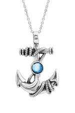 Sterling Silver-Anchor Pendant-Necklace Charm-Blue-Polished-Leightworks-Crystal Jewelry