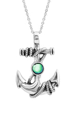 Sterling Silver-Anchor Pendant-Necklace Charm-Green-Polished-Leightworks-Crystal Jewelry