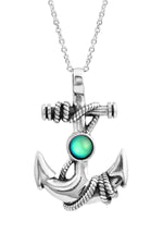 Sterling Silver-Anchor Pendant-Necklace Charm-Green-Frosted-Leightworks-Crystal Jewelry