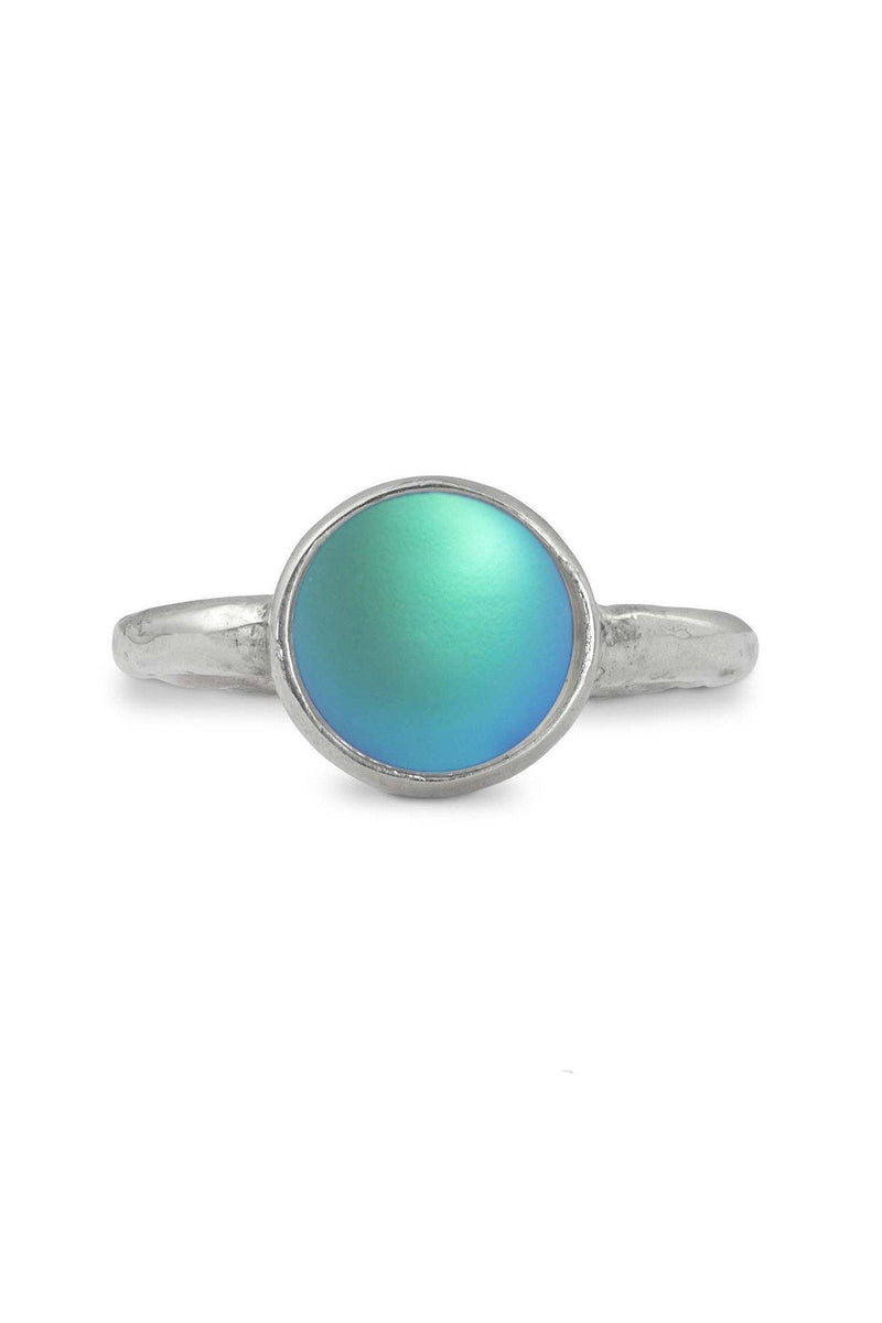 Handmade Sterling Silver-Classic Ring-Simple Ring-Size 6-Aqua-Frosted Crystal-Leightworks-Crystal Jewelry-San Diego-David Leight