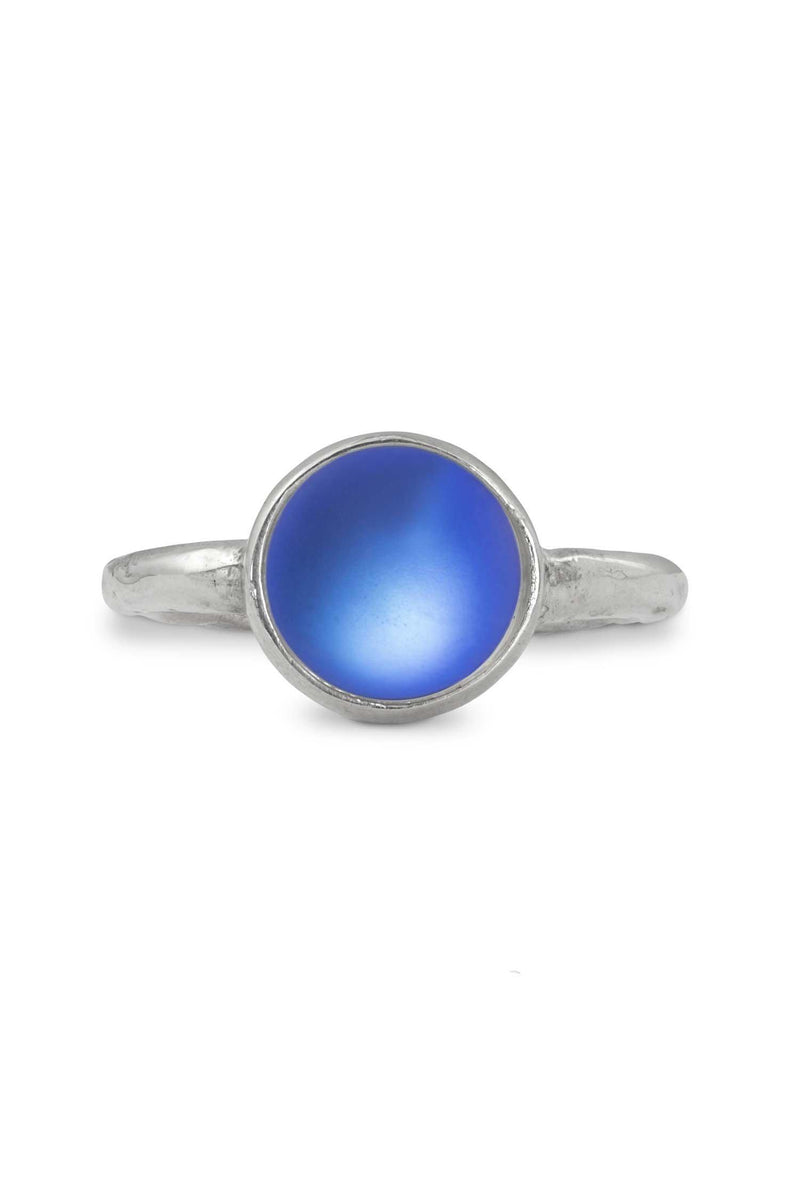 Adjustable-Handmade-Sterling Silver-Classic Ring-Blue-Frosted-Leightworks-Crystal Jewelry-David Leight