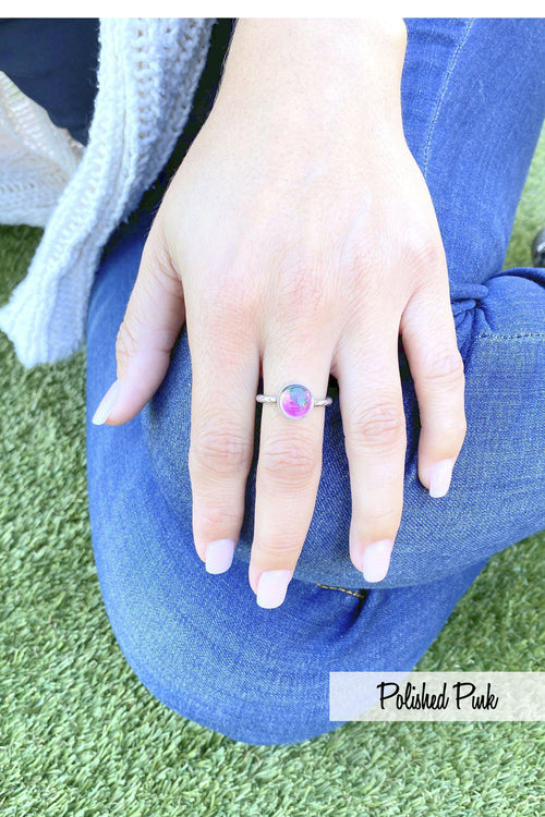 Handmade Sterling Silver-Classic Ring-Simple Ring-Size 8-Pink-Polished Crystal-Leightworks-Crystal Jewelry-San Diego-David Leight