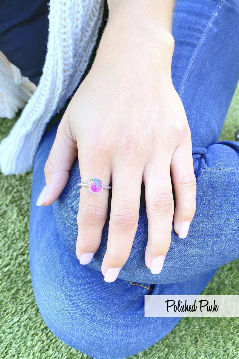 Handmade Sterling Silver-Classic Ring-Simple Ring-Size 8-Pink-Polished Crystal-Leightworks-Crystal Jewelry-San Diego-David Leight