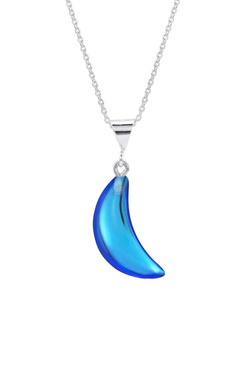 Sterling Silver-Crescent Pendant-Necklace Charm-blue-polished-Leightworks-Crystal Jewelry-David Leight