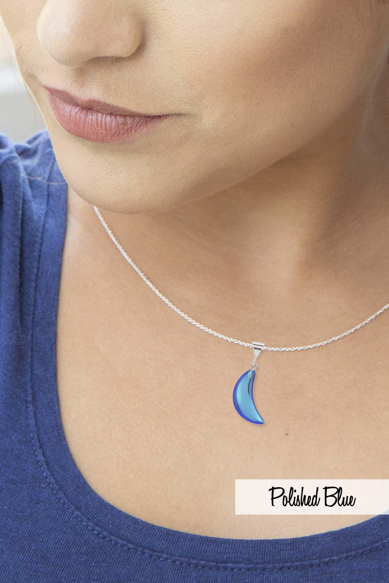 Sterling Silver-Crescent Pendant-Necklace Charm-blue-polished-Leightworks-Crystal Jewelry-David Leight