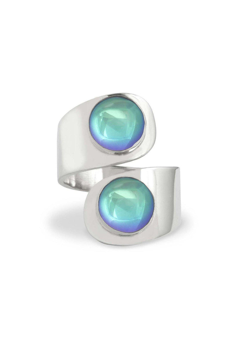Handmade-Sterling Silver-Double Circle Ring-aqua-Polished-Leightworks-Crystal Jewelry-David Leight