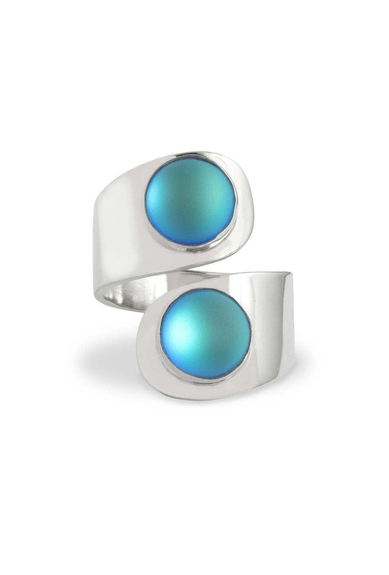 Handmade-Sterling Silver-Double Circle Ring-aqua-frosted-Leightworks-Crystal Jewelry-David Leight