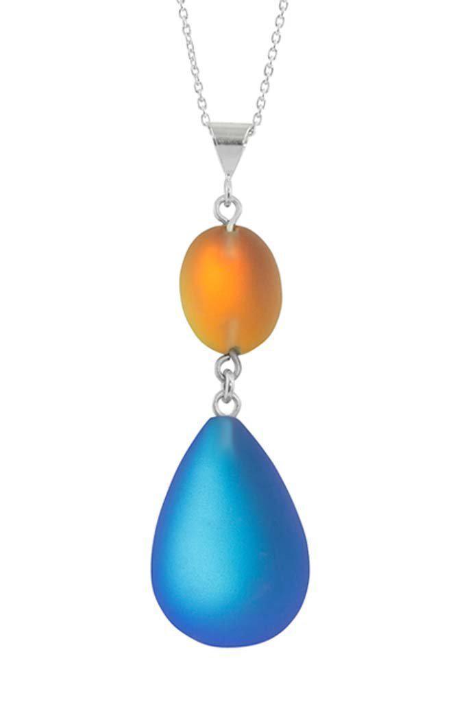 Handmade-Sterling Silver-Double Drop Pendant-Necklace Charm-Blue/Fire-Frosted-Leightworks-Crystal Jewelry-David Leight