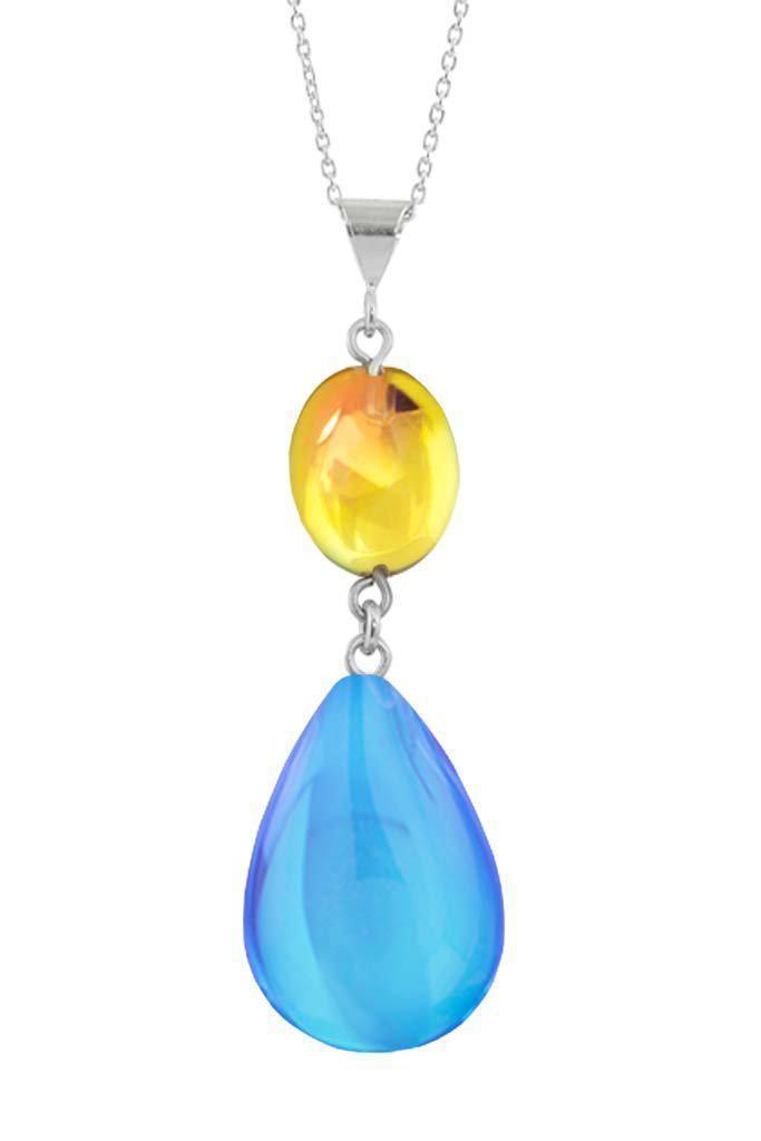 Handmade-Sterling Silver-Double Drop Pendant-Necklace Charm-Blue/Fire-Polished-Leightworks-Crystal Jewelry-David Leight