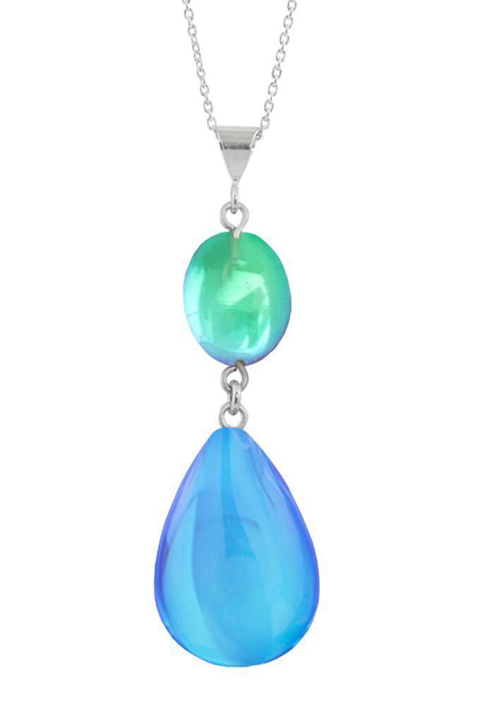 Handmade-Sterling Silver-Double Drop Pendant-Necklace Charm-Blue/Green-Polished-Leightworks-Crystal Jewelry-David Leight