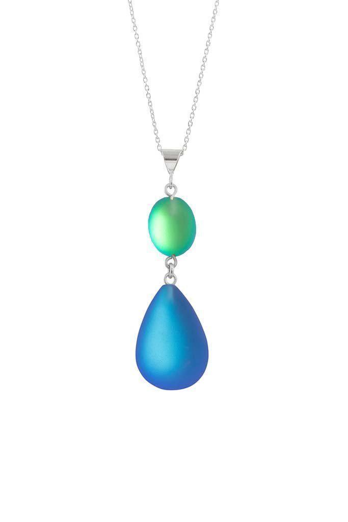 Handmade-Sterling Silver-Double Drop Pendant-Necklace Charm-Green/Blue-Frosted-Leightworks-Crystal Jewelry-David Leight