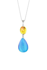 Handmade-Sterling Silver-Double Drop Pendant-Necklace Charm-Fire/Blue-Polished-Leightworks-Crystal Jewelry-David Leight