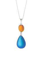 Handmade-Sterling Silver-Double Drop Pendant-Necklace Charm-Fire/Blue-Frosted-Leightworks-Crystal Jewelry-David Leight