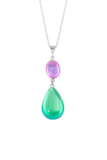 Handmade-Sterling Silver-Double Drop Pendant-Green/Pink-Polished-Necklace Charm-Leightworks-Crystal Jewelry-David Leight