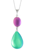 Handmade-Sterling Silver-Double Drop Pendant-Necklace Charm-Green/Pink-Frosted-Leightworks-Crystal Jewelry-David Leight