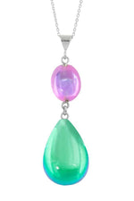 Handmade-Sterling Silver-Double Drop Pendant-Necklace Charm-Green/Pink-Polished-Leightworks-Crystal Jewelry-David Leight