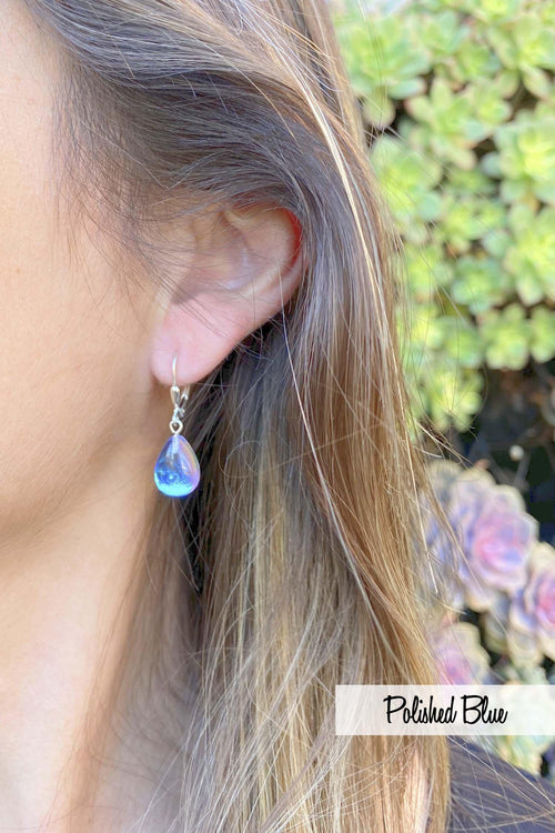 Dangle Earrings-Handmade-Sterling Silver-Drop Earrings-Polished-blue-Leightworks-Crystal Jewelry-David Leight