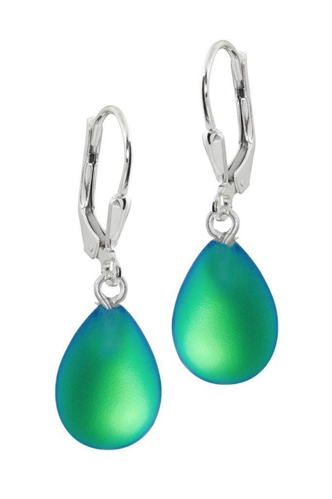 Dangle Earrings-Handmade-Sterling Silver-Drop Earrings-Green-Frosted-Leightworks-Crystal Jewelry-David Leight