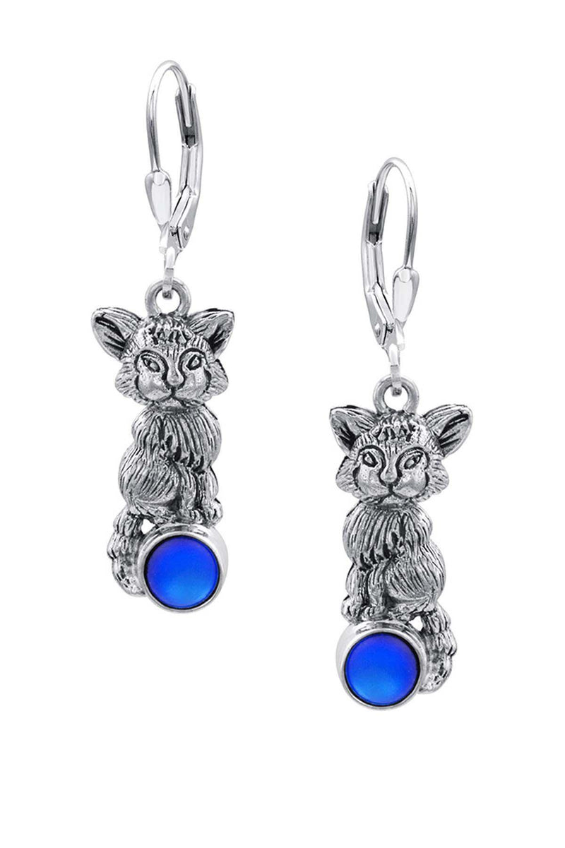 Sterling Silver-Fox Earrings-blue-frosted-Leightworks