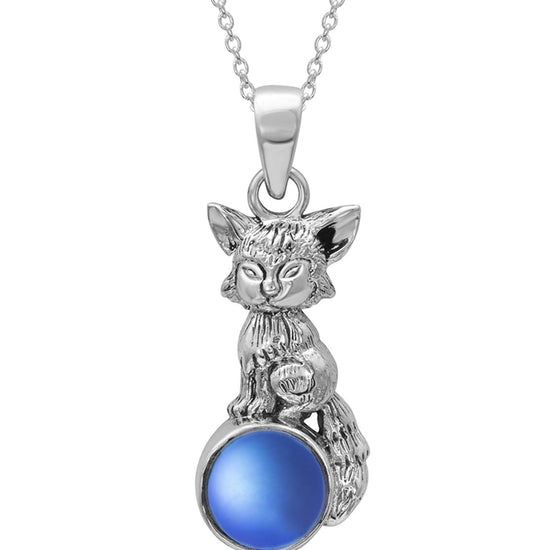Sterling Silver-Fox Pendant-Necklace Charm-Blue-Frosted-Leightworks