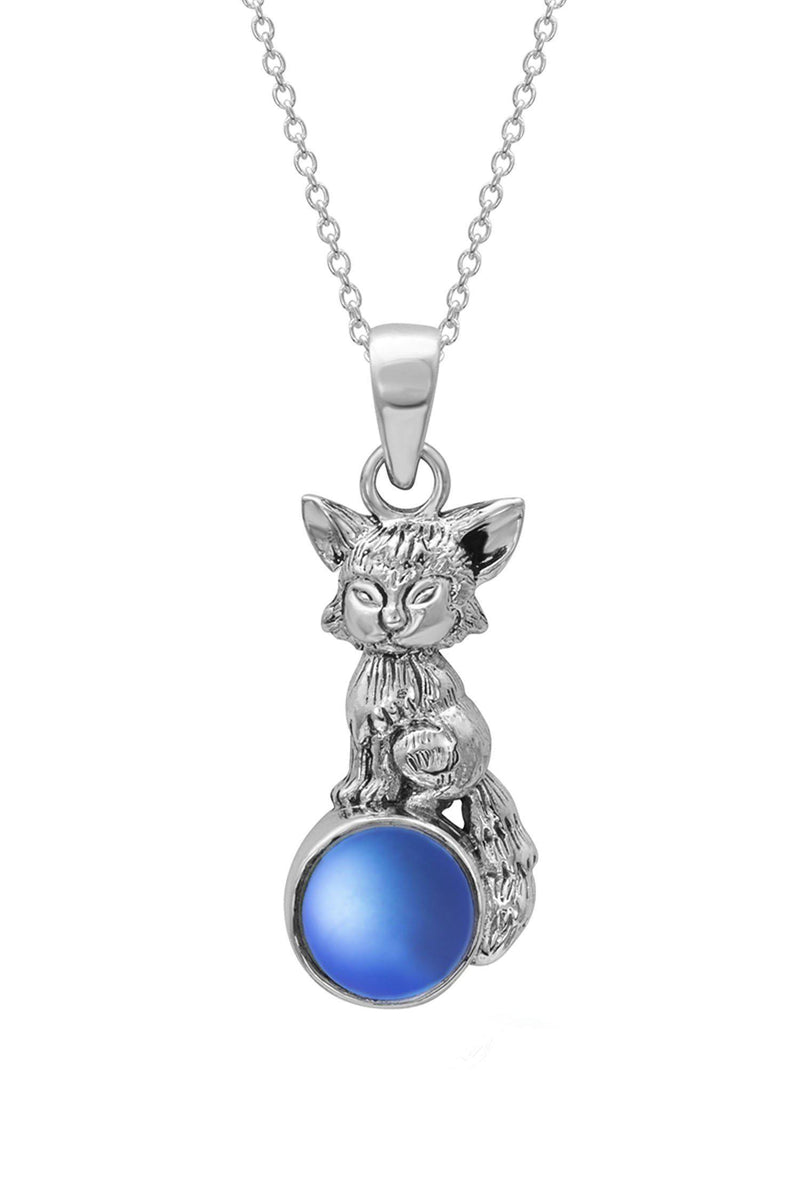 Sterling Silver-Fox Pendant-Necklace Charm-Blue-Frosted-Leightworks