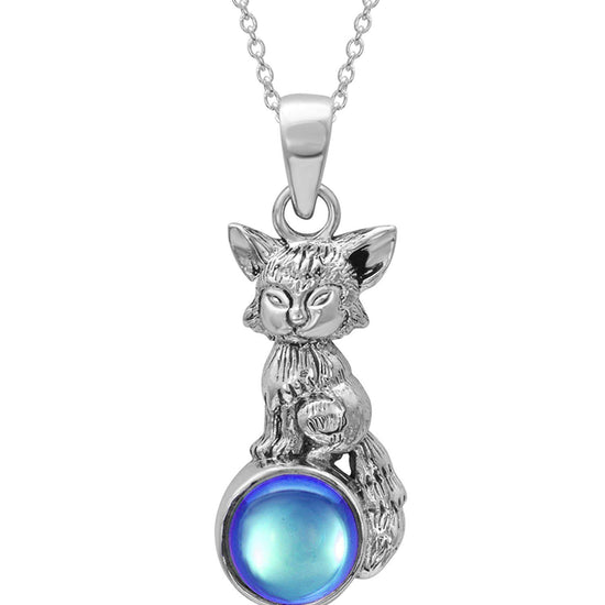 Sterling Silver-Fox Pendant-Necklace Charm-Blue-Polished-Leightworks