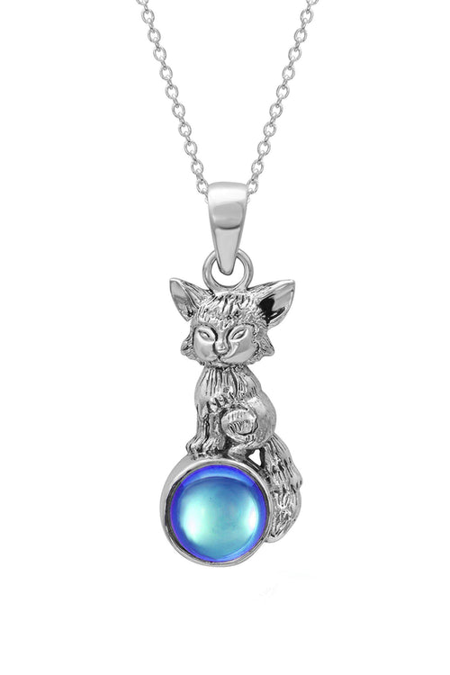 Sterling Silver-Fox Pendant-Necklace Charm-Blue-Polished-Leightworks