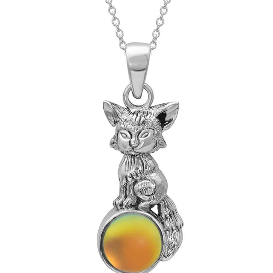 Sterling Silver-Fox Pendant-Necklace Charm-Fire-Frosted-Leightworks