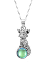 Sterling Silver-Fox Pendant-Necklace Charm-Green-Polished-Leightworks