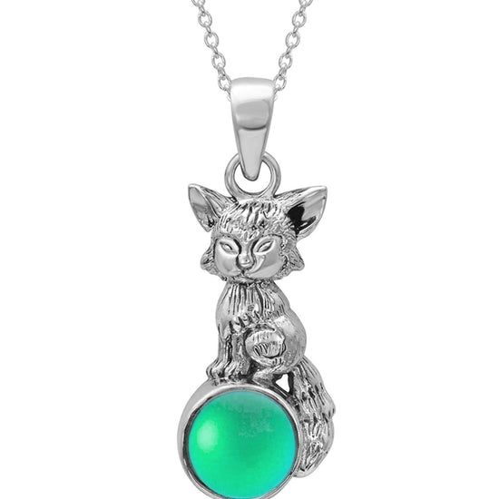 Sterling Silver-Fox Pendant-Necklace Charm-Green-Frosted-Leightworks