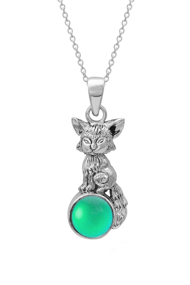 Sterling Silver-Fox Pendant-Necklace Charm-Green-Frosted-Leightworks