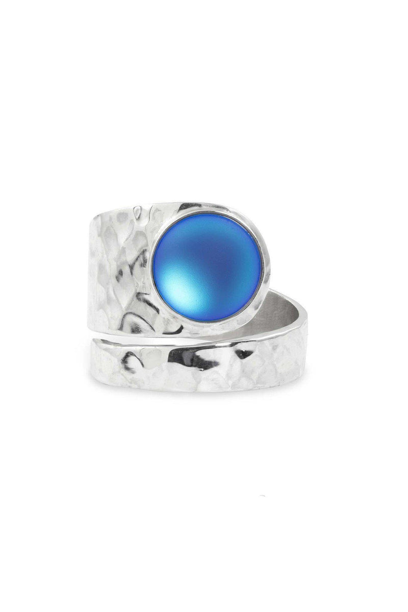 Handmade Sterling Silver-Hammered Single Circle Ring-Blue-Frosted-Leightworks