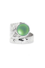 Handmade Sterling Silver-Hammered Single Circle Ring-Green-Frosted-Leightworks