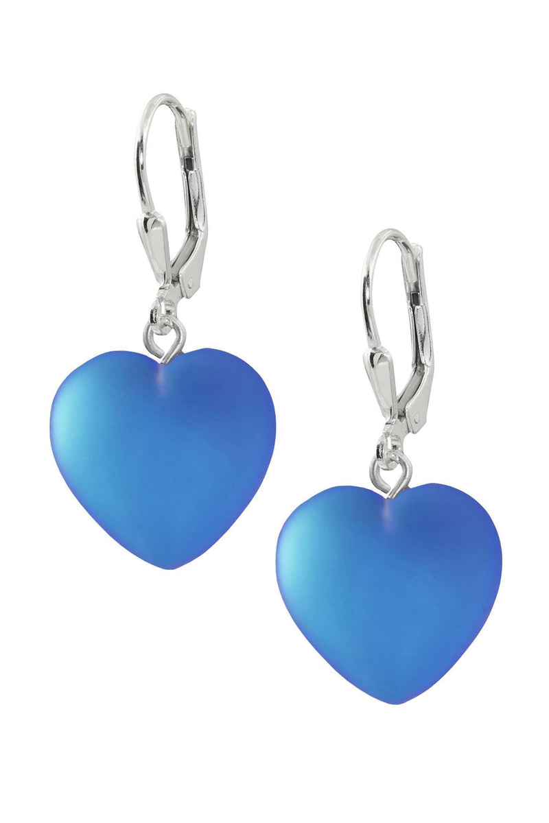 Handmade-Sterling Silver-Crystal Jewelry-Heart Earrings-Blue Crystal-Frosted-Leightworks-San Diego-David Leight