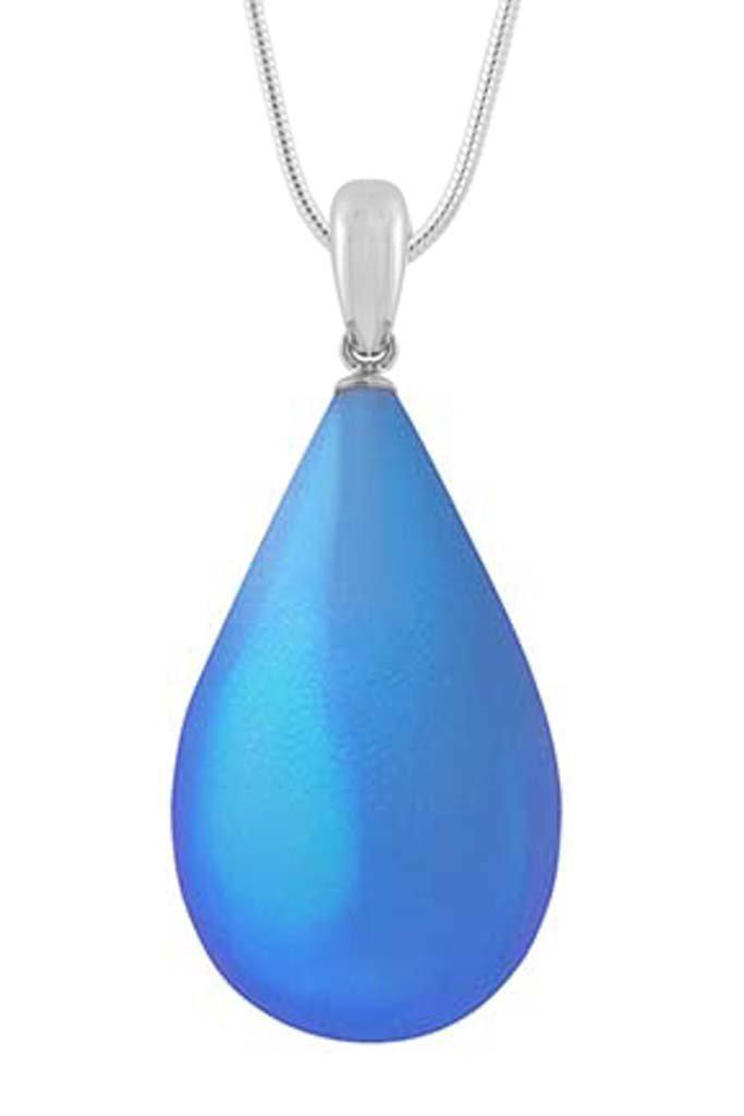 Large Drop Pendant-Necklace-Charm-Frosted-Blue-Leightworks-Handmade-Sterling Silver-Crystal Jewelry-David Leight-San Diego