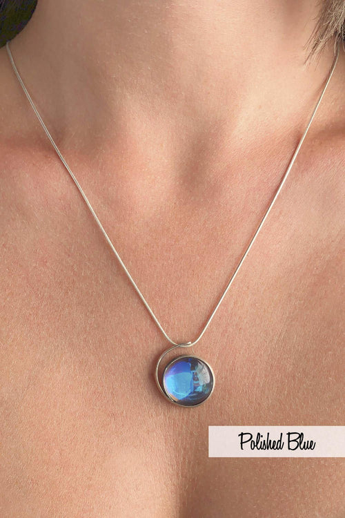 Wave Pendant-Large-Necklace-Charm-Polished-Blue-Leightworks-Sterling Silver-Handmade-Crystal Jewelry-David Leight-San Diego-California